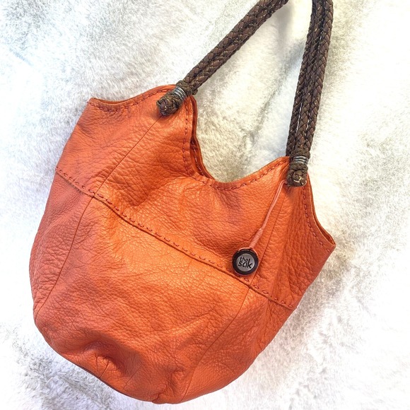 The Sak Hobo Shoulder Bucket Bag Tangerine Leather Pebbled Boho Y2K Hippie Hobo - Picture 2 of 14